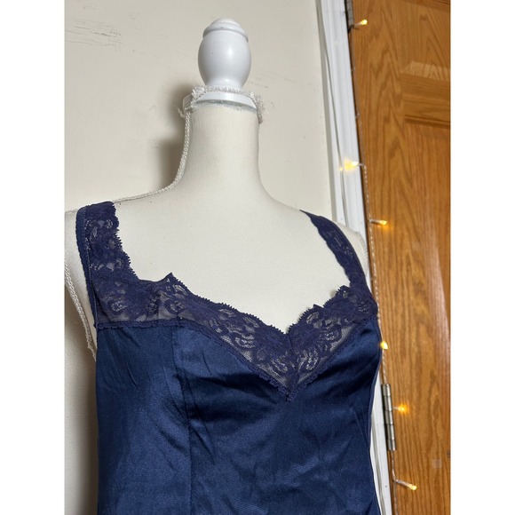 Vintage Navy Blue Lace Trim Sheer Camisole Tank Top Style Women's Size 36 Small - Picture 2 of 9
